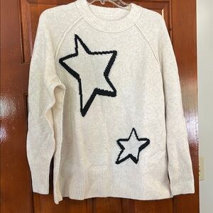 Aerie Cream and Black Crew Neck Sweater with Star Motif